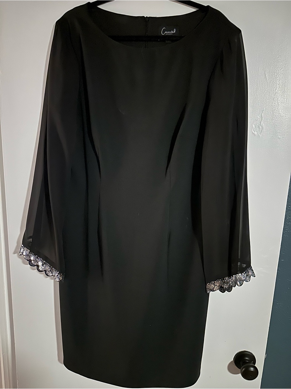 Connected Apparel Black Sheath Dress with silver trim Sleeves